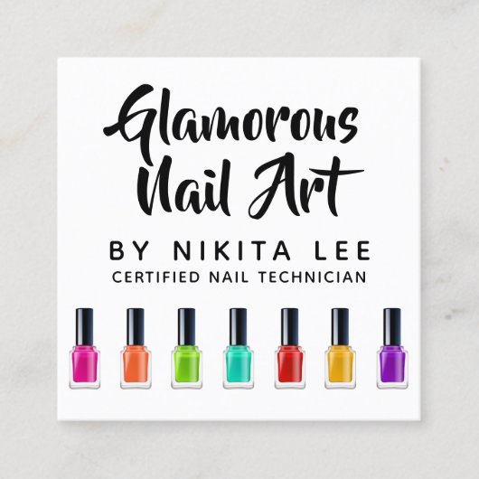 Helle Rainbow Nail Polnisch Art Tech Salon Custom Quadratische Visitenkarte (Vorderseite)