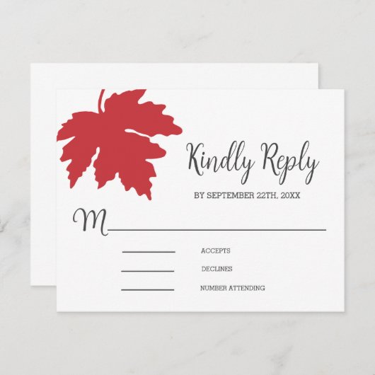 Helle Red Autum Maple Leaf Wedding RSVP Card (Vorne/Hinten)