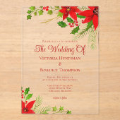 Helle Red Christmas Poinsettia Blumenhochzeit Acryleinladungen (Vorderseite)