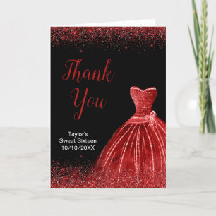 Helle Red Dress Imitate Glitzer Sweet 16 Geburtsta Dankeskarte