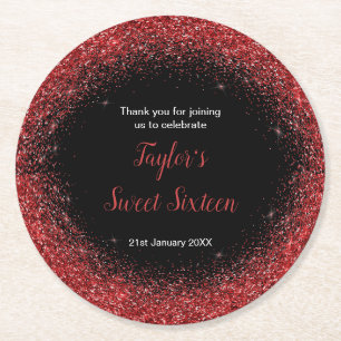 Helle Red Dress Imitate Glitzer Sweet 16 Geburtsta Runder Pappuntersetzer