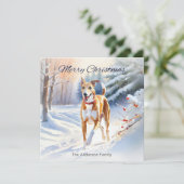Helle Red Fawn Greyhound Hund in Schnee Weihnachte Feiertagskarte (Stehend Vorderseite)