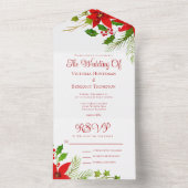 Helle Red Green Christmas Poinsettia Wedding All In One Einladung (Innen)