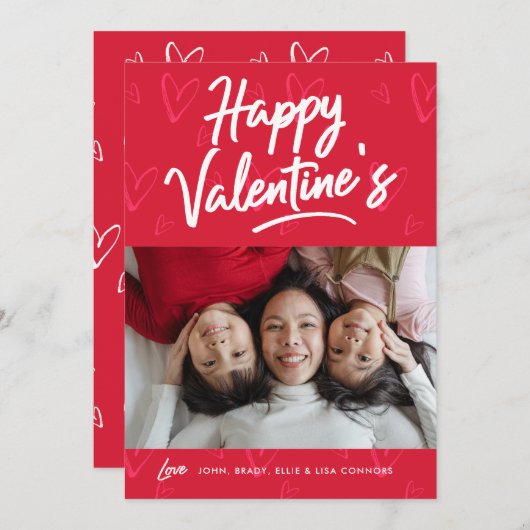 Helle Red Hearts Valentine Day Foto Card (Vorne/Hinten)