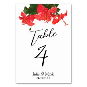 Helle Red Hibiskus Wedding Tischnummer Card