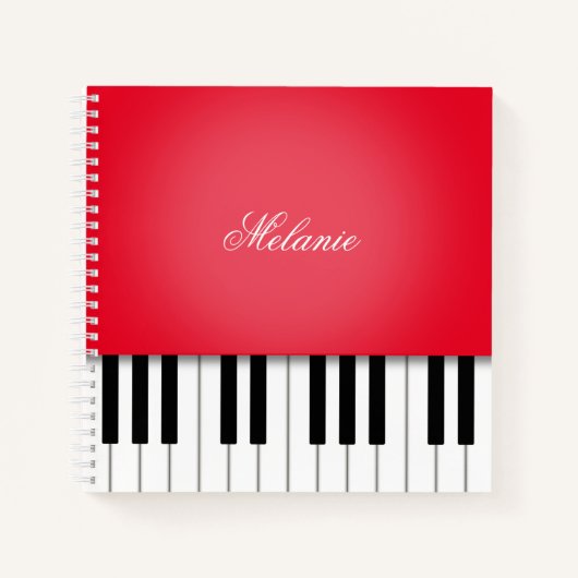 Helle Red Piano Music Keyboard Personalisiert Notizblock (Vorderseite)