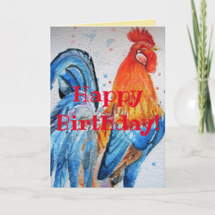 Helle Red Rooster Watercolor Geburtstagskarte Karte