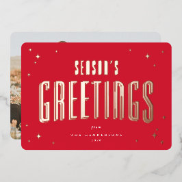 Helle Red Season's Gruß Retro Stars Foto Folien Feiertagskarte