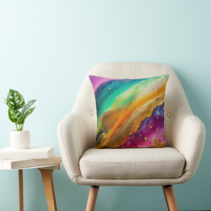 Helle Regenbogen-Abstrakt-Wasserfarbe Goldfolie-Ti Kissen