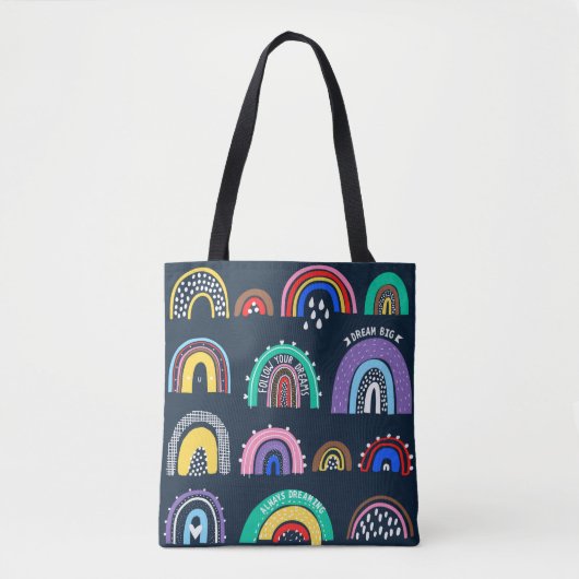 Helle Regenbogen auf dunklem Hintergrund. Niedlich Tasche (Vorderseite)