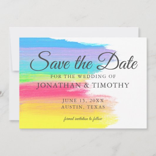 Helle Regenbogen fröhlich Moderne Save The Date (Vorderseite)