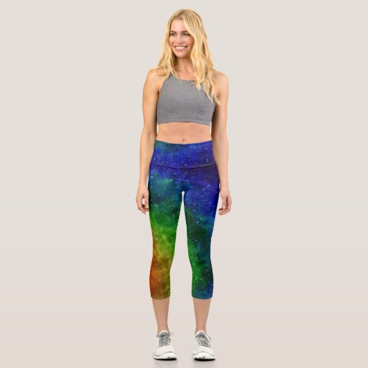 Helle Regenbogen Galaxy Capri Leggings (Vorderseite)