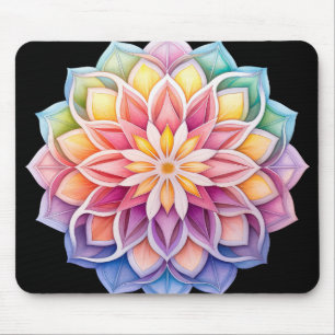 Helle Regenbogen-Mandala-Blumen Mousepad