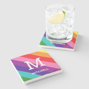 Helle Regenbogen-Monogramm-Familienname Stolz Steinuntersetzer