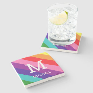 Helle Regenbogen-Monogramm-Familienname Stolz Steinuntersetzer