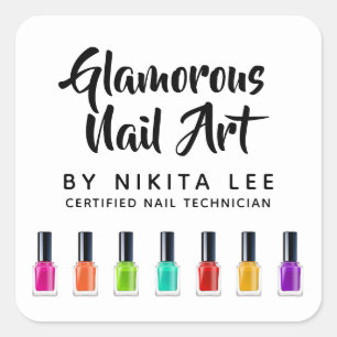 Helle Regenbogen-Nagellack-Kunst-Tech-Salon auf Be Quadratischer Aufkleber