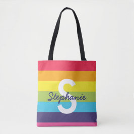 Helle Regenbogen-Streifen-Initialen-Namen-Tasche Tasche