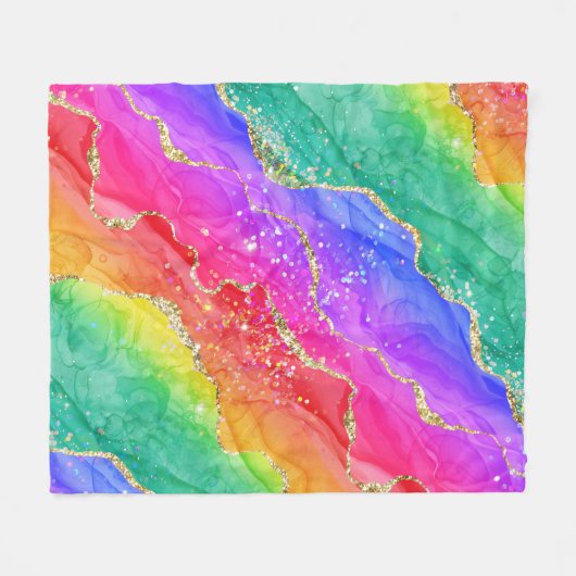 Helle Regenbogen und Gold Imitat Glitzer Agate Fleecedecke (Vorderseite (Horizontal))