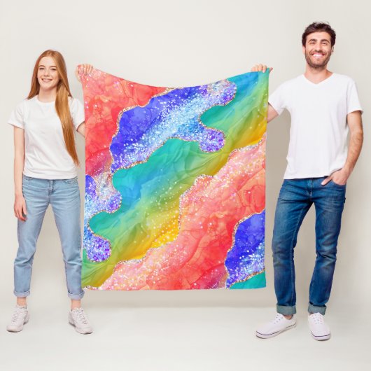 Helle Regenbogen und Gold Imitat Glitzer Agate Fleecedecke (Beispiel)
