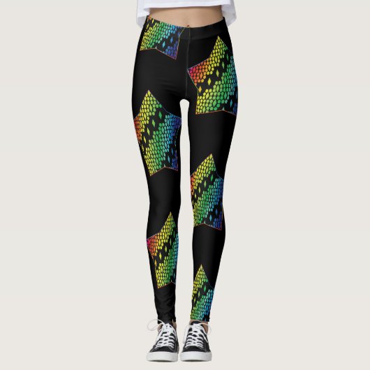 Helle Regenbogen und schwarze Honeycomb Diamond St Leggings (Vorderseite)