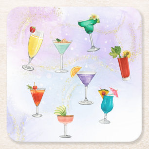 Helle Regenbogencocktail Party Spaß Drinks feiern Rechteckiger Pappuntersetzer