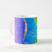 Helle Regenbogenfarben und goldene Imitat Glitzer Kaffeetasse (Vorderseite Links)