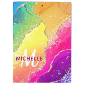 Helle Regenbogenfarben und goldene Imitat Glitzer  Klemmbrett (Rückseite)