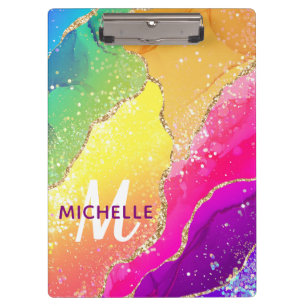Helle Regenbogenfarben und goldene Imitat Glitzer  Klemmbrett