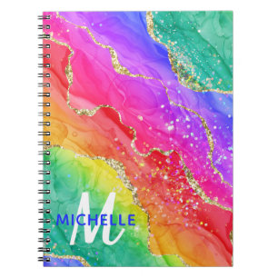 Helle Regenbogenfarben und goldene Imitat Glitzer Notizblock