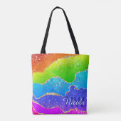 Helle Regenbogenfarben und goldene Imitat Glitzer Tasche (Rückseite)