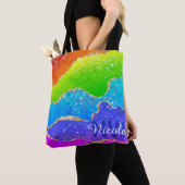 Helle Regenbogenfarben und goldene Imitat Glitzer Tasche (Von Nahem)