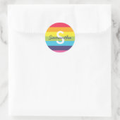 Helle Regenbogenstreifen Anfangsnamensticker Runder Aufkleber (Tasche)