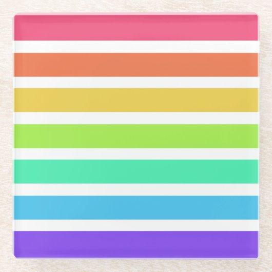 Helle Regenbogenstreifen Glasuntersetzer (Vorderseite)