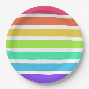 Helle Regenbogenstreifen Pappteller