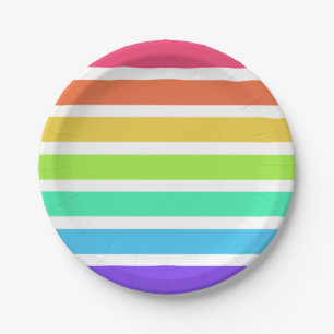 Helle Regenbogenstreifen Pappteller