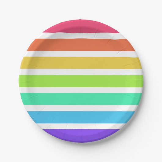 Helle Regenbogenstreifen Pappteller (Vorderseite)