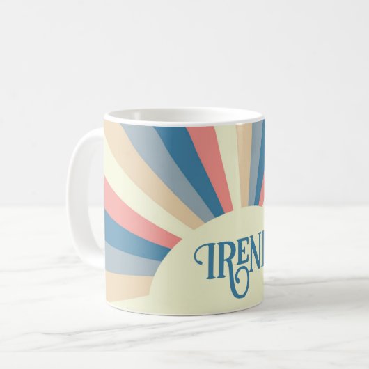 Helle Retro Blau Pink Beige weich Rainbow Sun Ray Kaffeetasse (Vorderseite Links)
