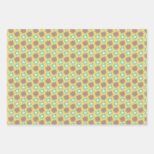 Helle Retro-Blumen Geschenkpapier Set (Vorderseite)