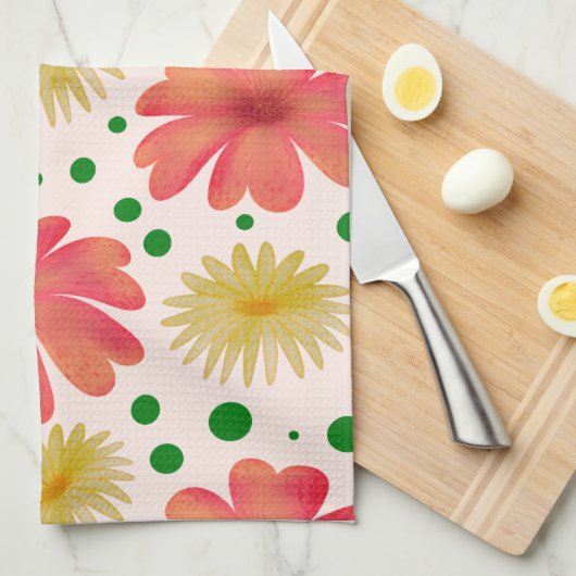 Helle Retro-Blumen-Nahtlos-Muster Geschirrtuch (Viertel Falte)