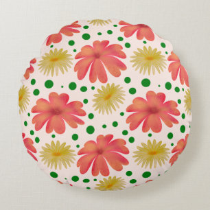 Helle Retro-Blumen-Nahtlos-Muster  Rundes Kissen