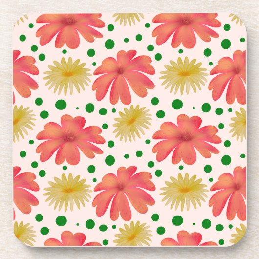 Helle Retro-Blumen-Nahtloses Muster  Getränkeuntersetzer (Vorderseite)