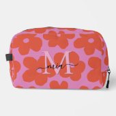 Helle Retro-Blumen Pink Orange Monogramm Waschbeutel (Vorderseite)
