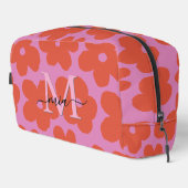 Helle Retro-Blumen Pink Orange Monogramm Waschbeutel (Rechte Ecke)