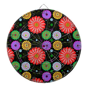 Helle Retro-Blumenmuster Farbige Volkskunst Dartscheibe