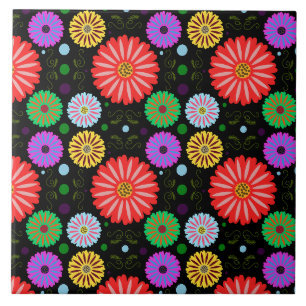 Helle Retro-Blumenmuster Farbige Volkskunst Fliese