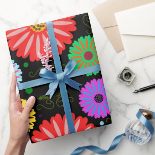 Helle Retro-Blumenmuster Farbige Volkskunst Geschenkpapier