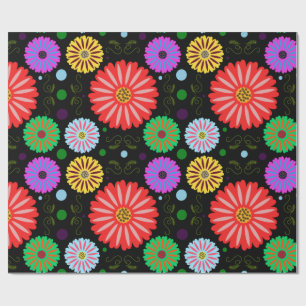 Helle Retro-Blumenmuster Farbige Volkskunst Geschenkpapier