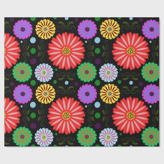 Helle Retro-Blumenmuster Farbige Volkskunst  Geschenkpapier (Flach)