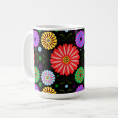 Helle Retro-Blumenmuster Farbige Volkskunst Kaffeetasse (Vorderseite Links)