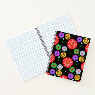 Helle Retro-Blumenmuster Farbige Volkskunst Notizblock